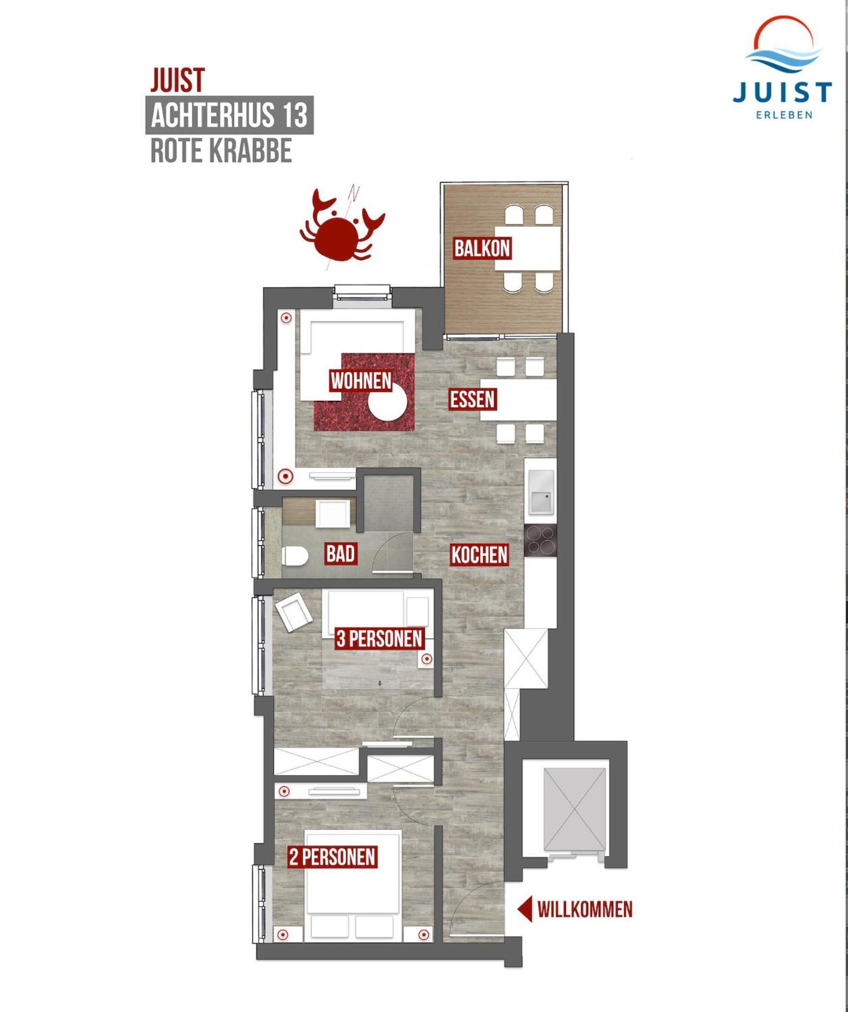 Haus Achterhus 213 - Wohnung 13 "Rote Krabbe" Juist Exterior foto